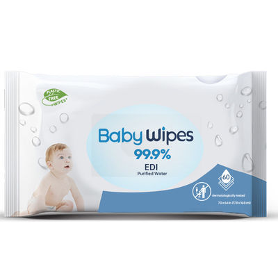 Unscented Baby Wet Wipes 99.9% Water Based Wet Wipes For Sensitive Skin 60pcs